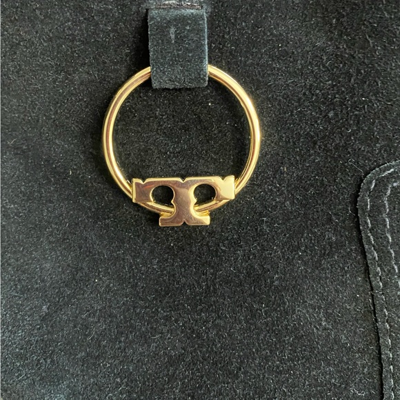 Tory Burch Black Suede Sofia Lug Sole Logo Charm Ankle Boots - Size 9 - Picture 2 of 6